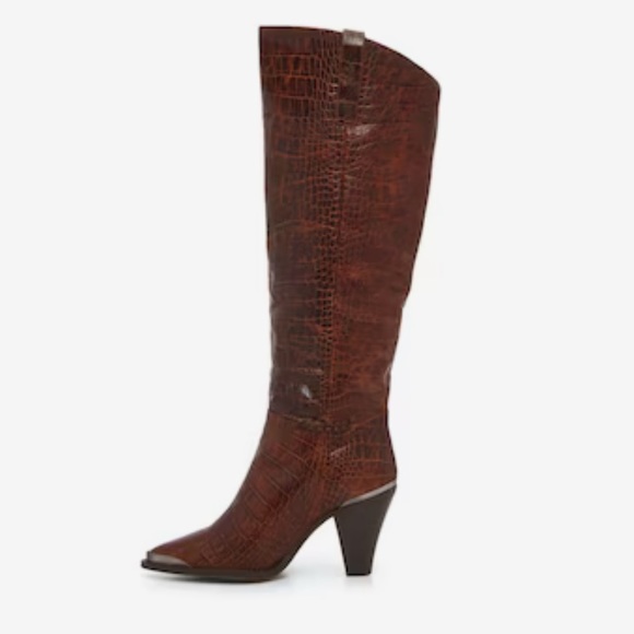Free People Stevie Brown Leather Pointed Toe Western Style Knee High Boot 38.5 - Picture 3 of 10